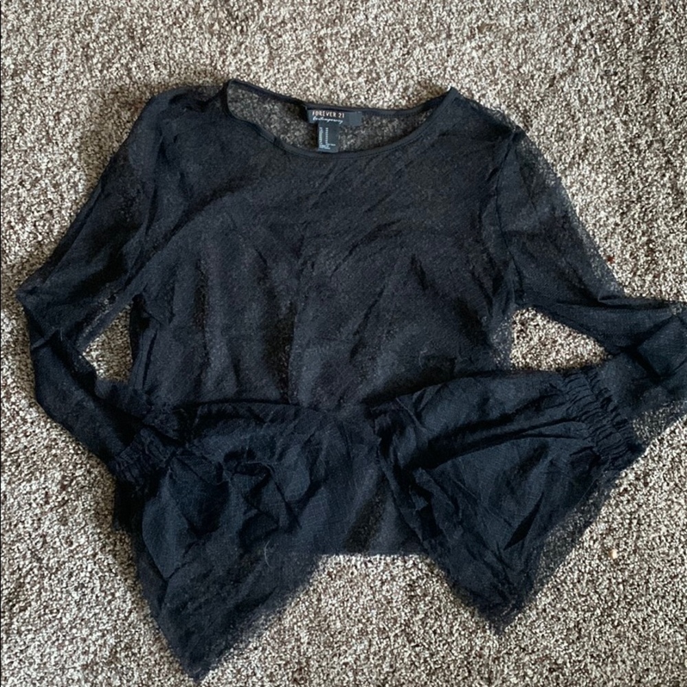 Forever 21 Sheer Long Sleeve Crop Top